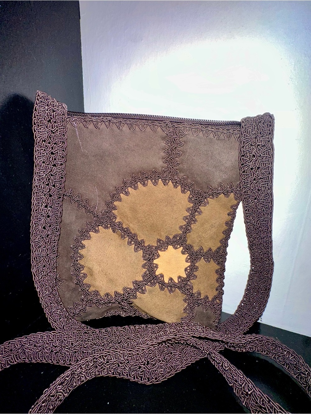 Y2K Suede Brown Crossbody Frankie & Johnnie Purse Patchwork Hui